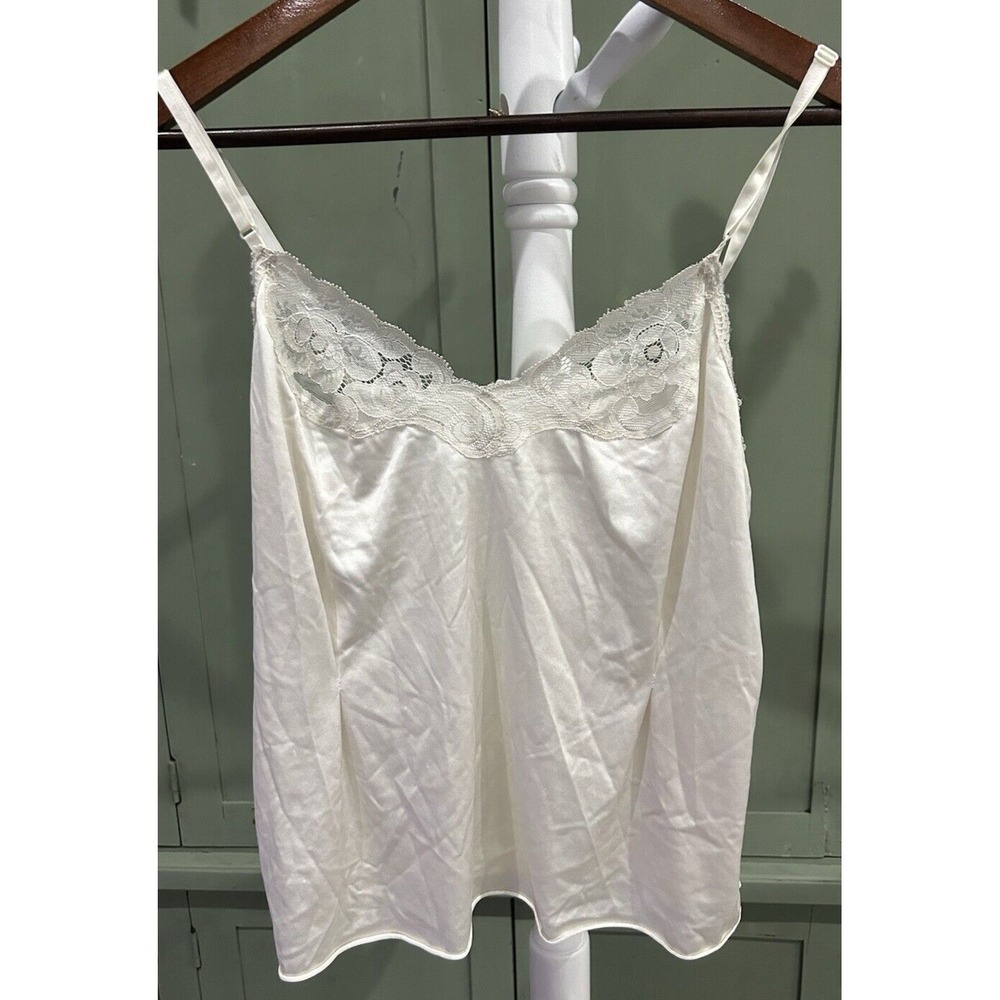 Vintage Silky Lace Nylon Camisole Slip Top Ivory Coquette Fairy Dainty Womens 36